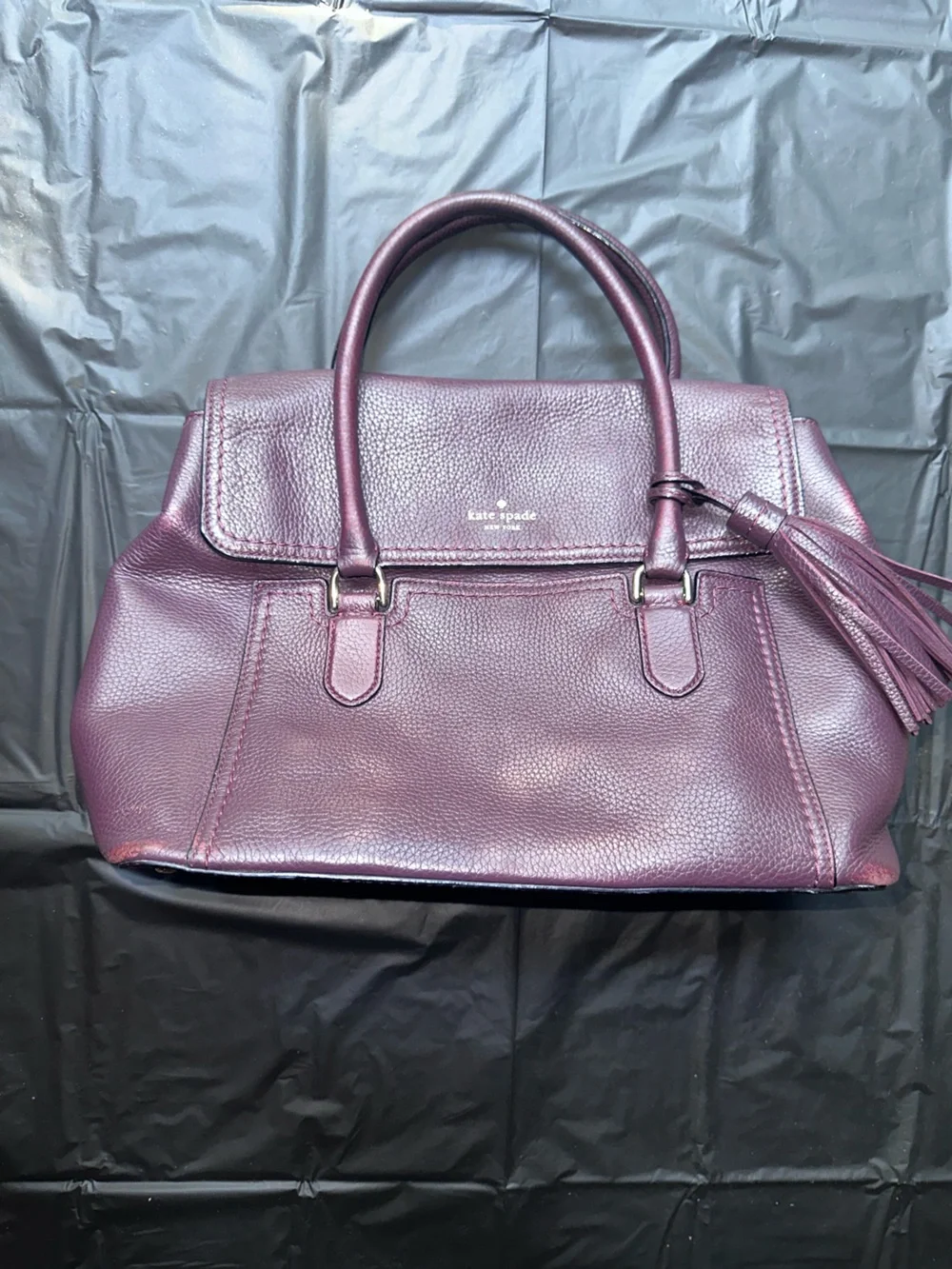 kate spade Plum Pebbled Leather Satchel with Tassel